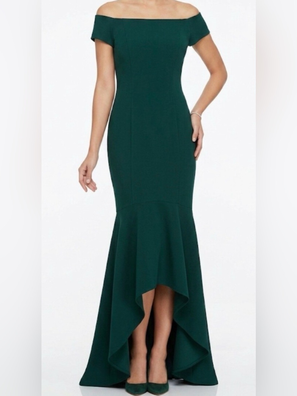 Calvin Klein Off-Shoulder Teal High-Low Mermaid formal dress